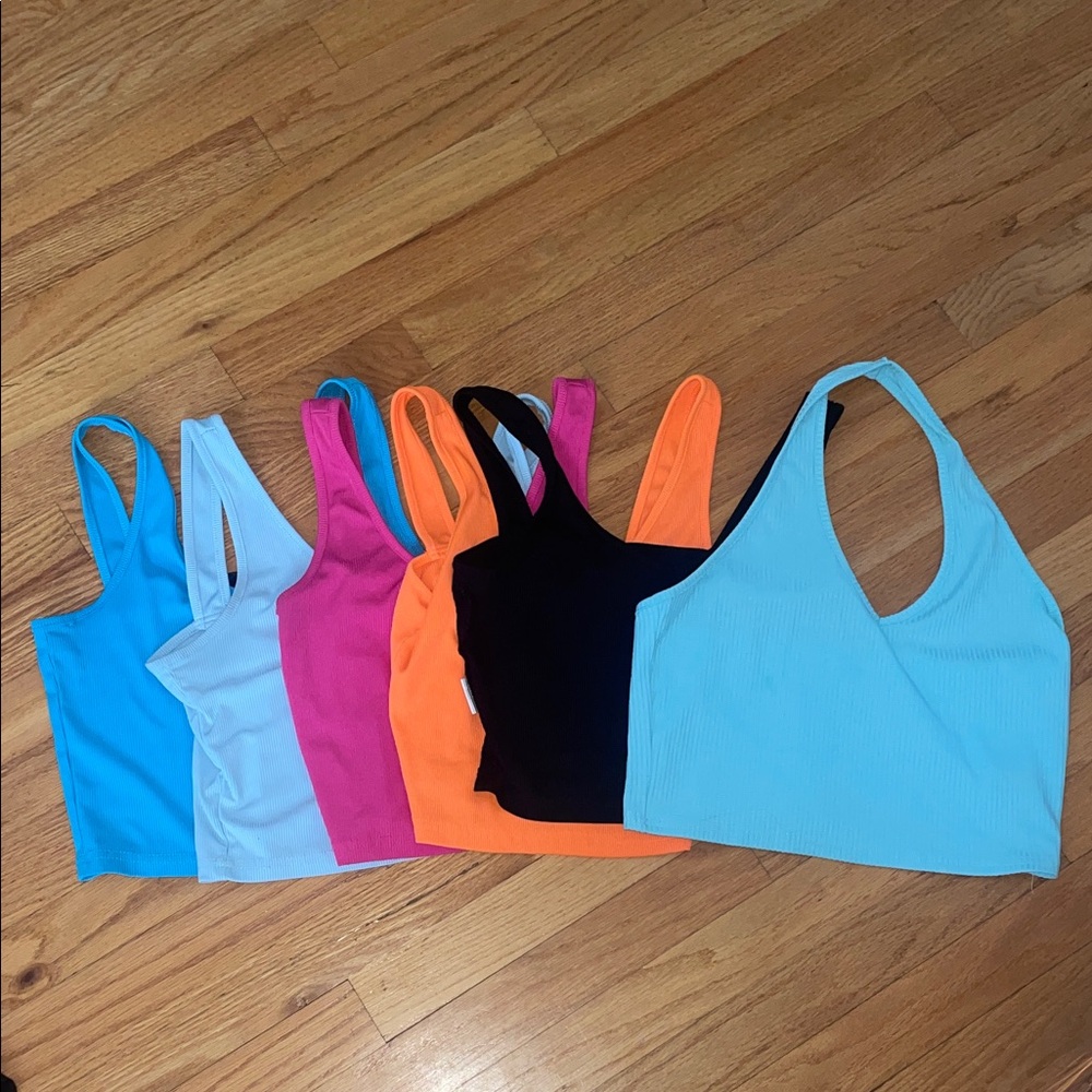 6 SHEIN Colorful cropped Tank Tops - Blue, light blue, Pink, Black, Orange